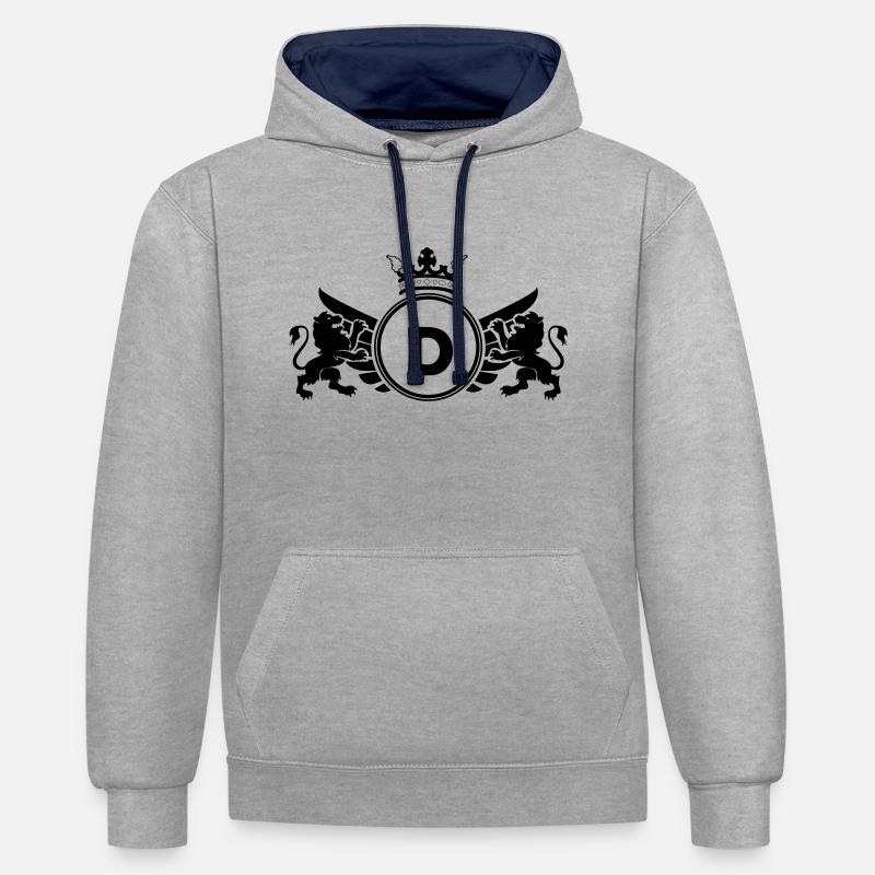 lettre D Armoiries - Sweat à capuche contrasté - gris chiné/bleu marine