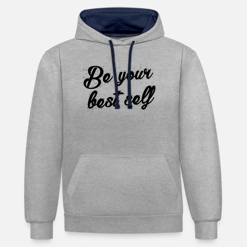 Motivation Déclaration phrase - Sweat à capuche contrasté - gris chiné/bleu marine