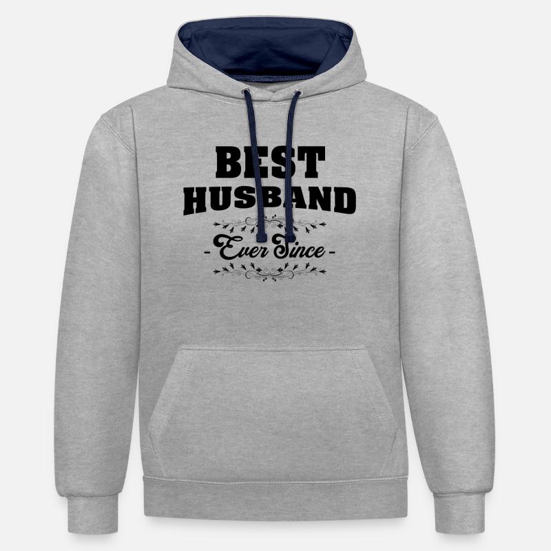 bester ehemann - Kontrast-Hoodie - Grau meliert/Navy