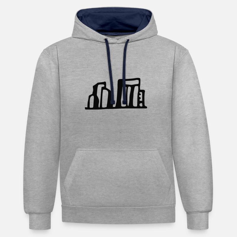 Stonehenge (Noir) - Sweat à capuche contrasté - gris chiné/bleu marine