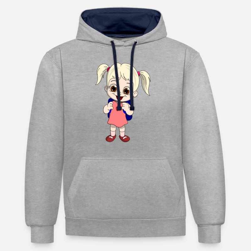 lorey.w "Schulmädchen" - Kontrast-Hoodie - Grau meliert/Navy