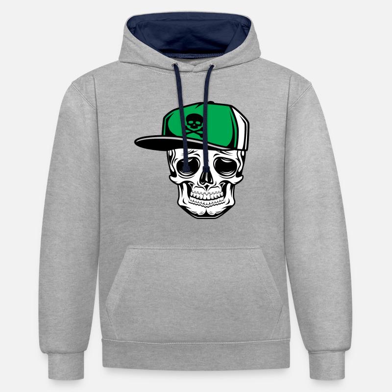 Old School Skull Baseball Cap - Sweat à capuche contrasté - gris chiné/bleu marine