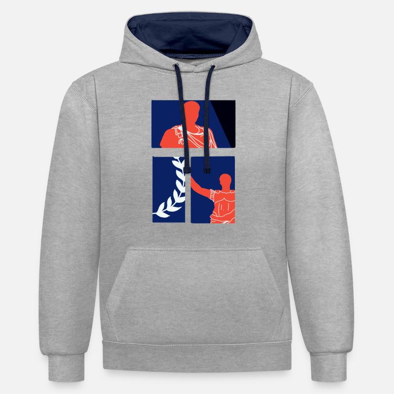 Jules César - Sweat à capuche contrasté - gris chiné/bleu marine