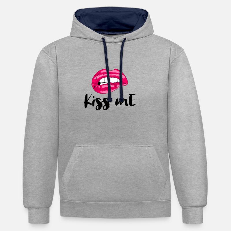 Embrasse-moi les lèvres - Sweat à capuche contrasté - gris chiné/bleu marine