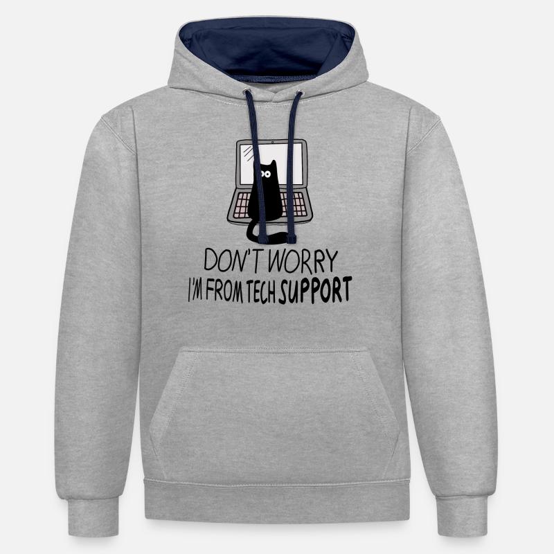 Support technique chat - Sweat à capuche contrasté - gris chiné/bleu marine