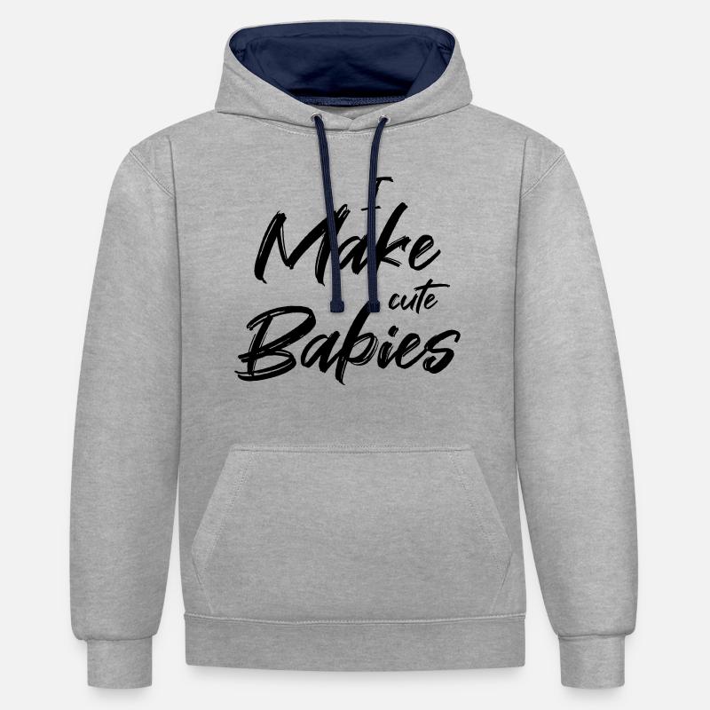 Je fais des bébés mignons - Sweat à capuche contrasté - gris chiné/bleu marine