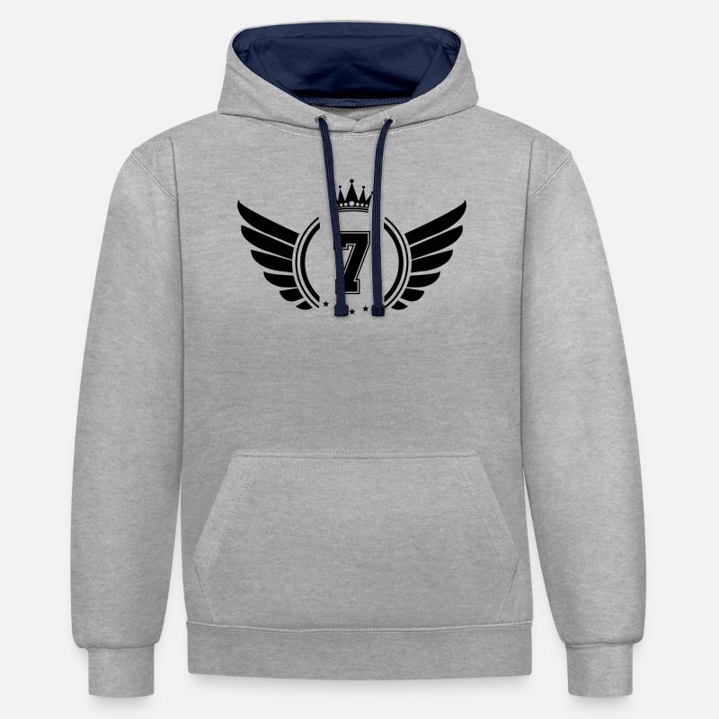 Armoiries 7 - Sweat à capuche contrasté - gris chiné/bleu marine