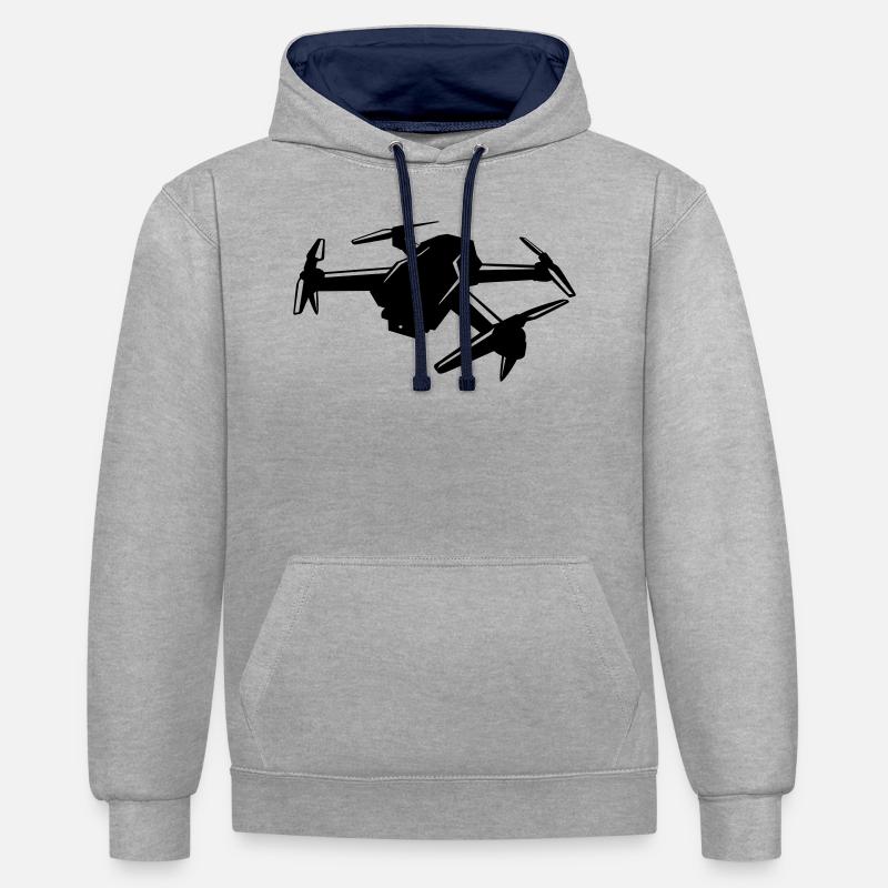 Drone - Sweat à capuche contrasté - gris chiné/bleu marine