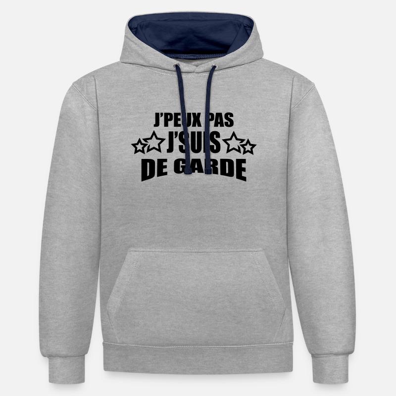 j'peux pas j'suis de garde - Sweat à capuche contrasté - gris chiné/bleu marine