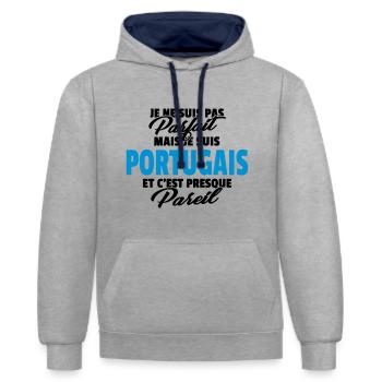 Pas parfait mais Portugais - Sweat à capuche contrasté - gris chiné/bleu marine - Devant - Liana (172cm) & Jaron (178cm)