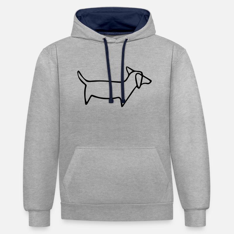 Teckel minimalisme dessin - Sweat à capuche contrasté - gris chiné/bleu marine