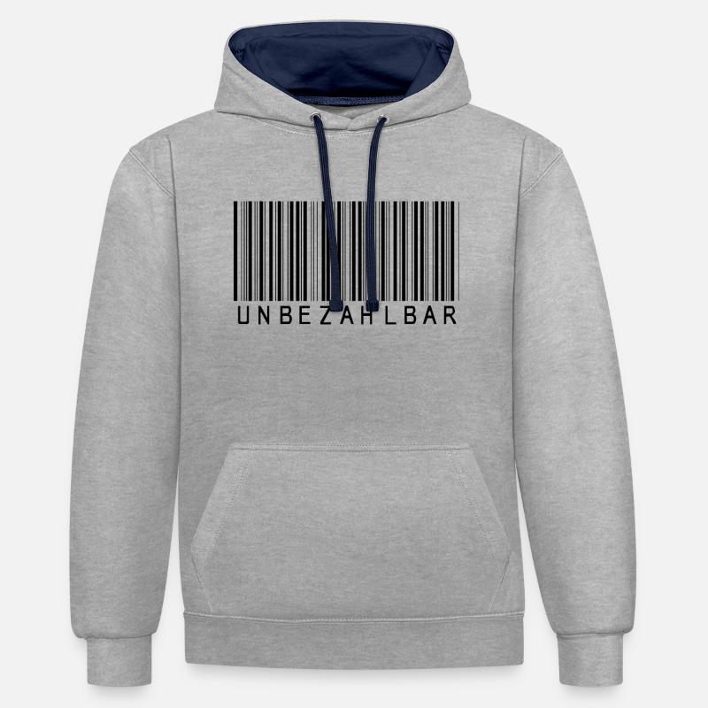 Code-barres « Priceless » noir - Sweat à capuche contrasté - gris chiné/bleu marine