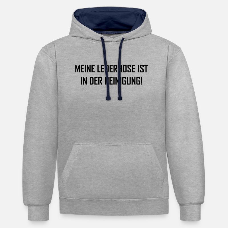 lederhose - Sweat à capuche contrasté - gris chiné/bleu marine