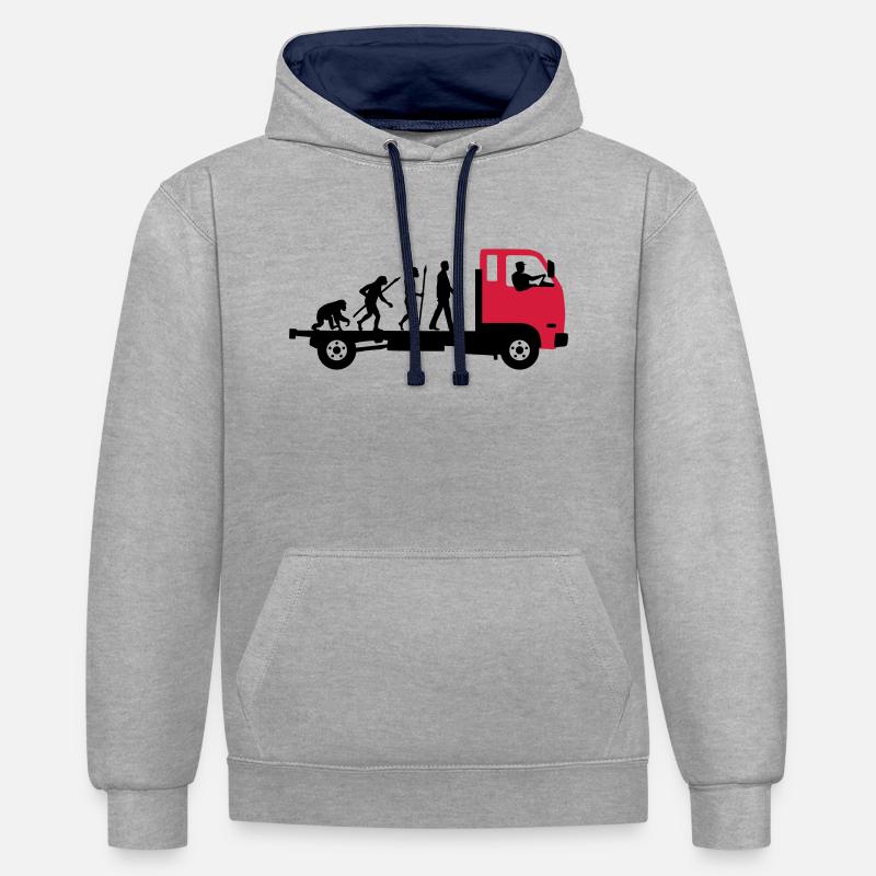 evolution_of_man_trucker_112013_a_2c - Sweat à capuche contrasté - gris chiné/bleu marine