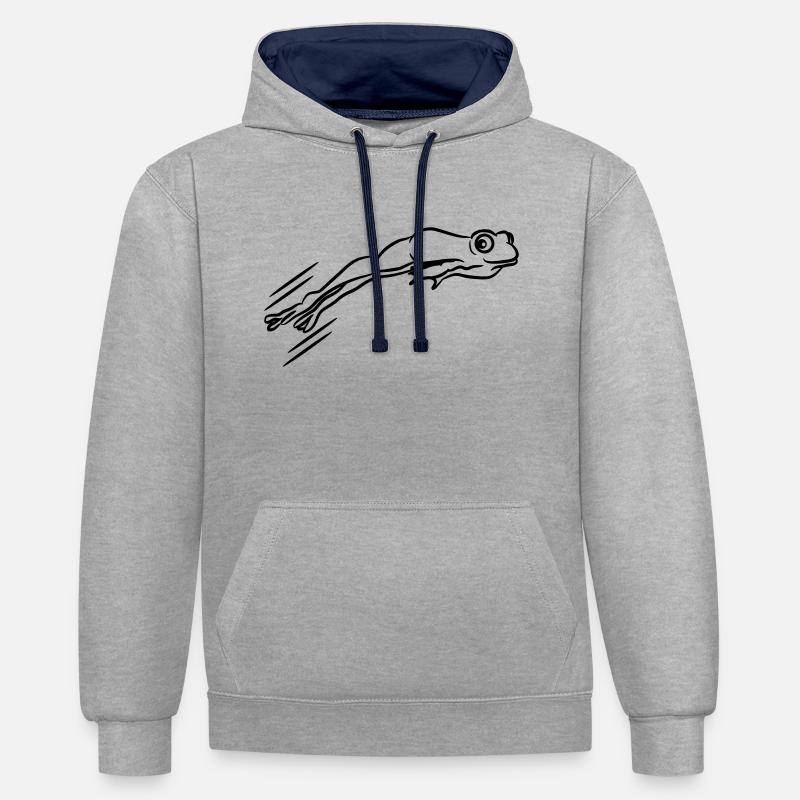 Saut de grenouille - Sweat à capuche contrasté - gris chiné/bleu marine