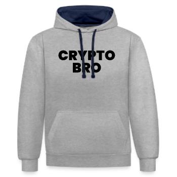 Crypto Bro - Contrast hoodie - heather grey/navy - Front - Liana (172cm) & Jaron (178cm)