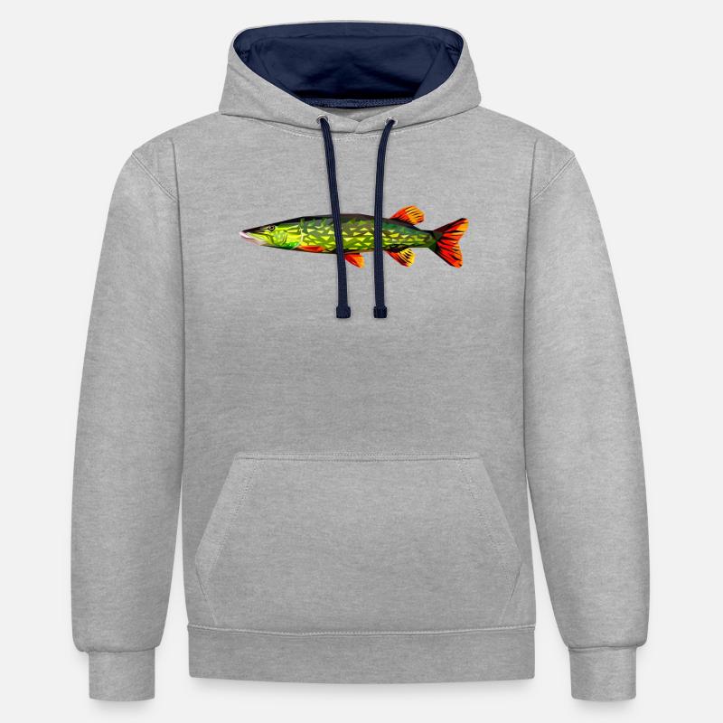 Bas Poly Pike - Sweat à capuche contrasté - gris chiné/bleu marine