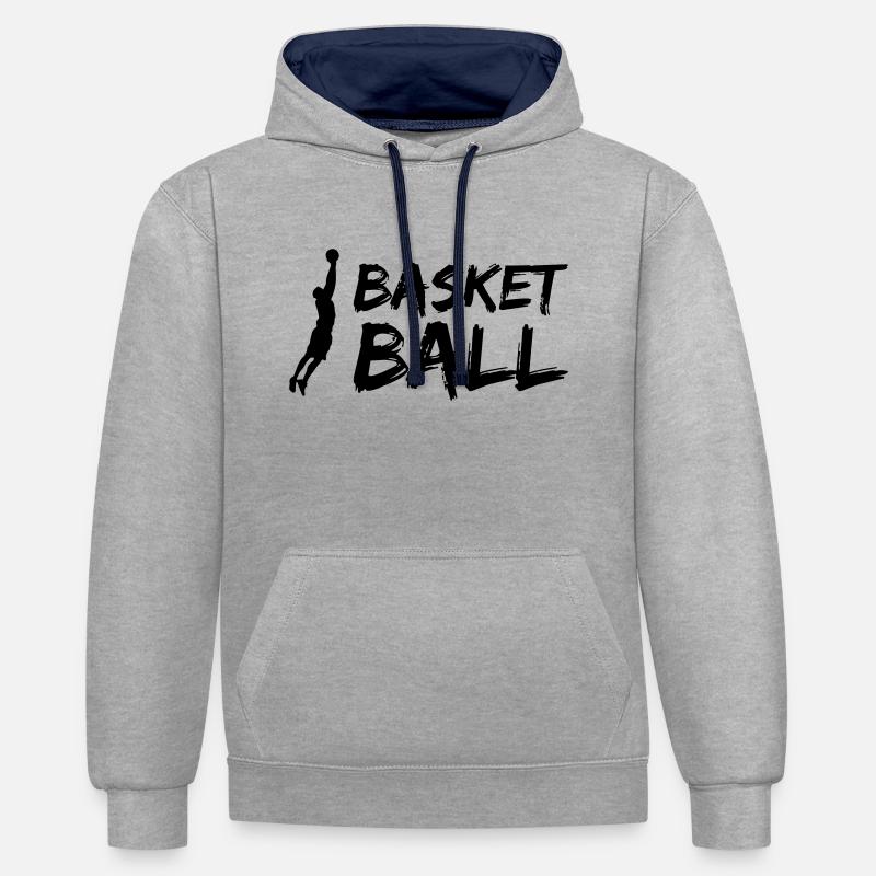 Silhouette de basket-ball - Sweat à capuche contrasté - gris chiné/bleu marine