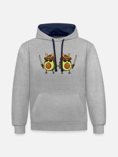 avocado samurai 2 - Kontrast-Hoodie - Grau meliert/Navy