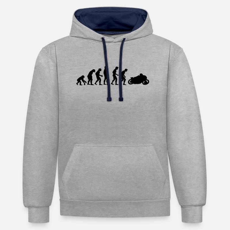 motorcycle evolution - Sweat à capuche contrasté - gris chiné/bleu marine