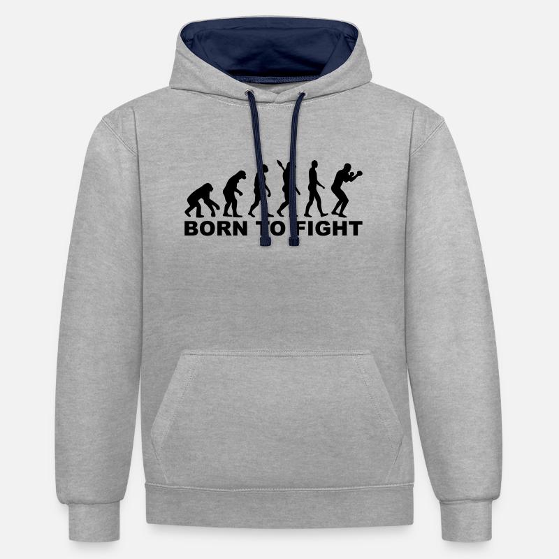 Boxe Évolution - Sweat à capuche contrasté - gris chiné/bleu marine