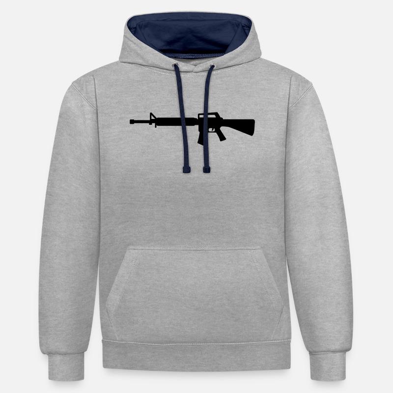 Fusil - Sweat à capuche contrasté - gris chiné/bleu marine