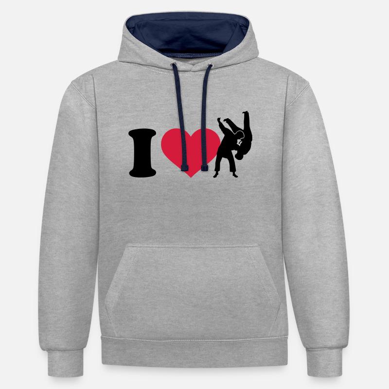I love Judo - Sweat à capuche contrasté - gris chiné/bleu marine