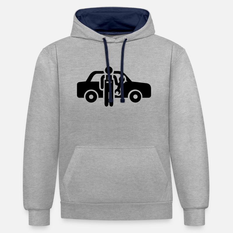 Mécanicien - Sweat à capuche contrasté - gris chiné/bleu marine