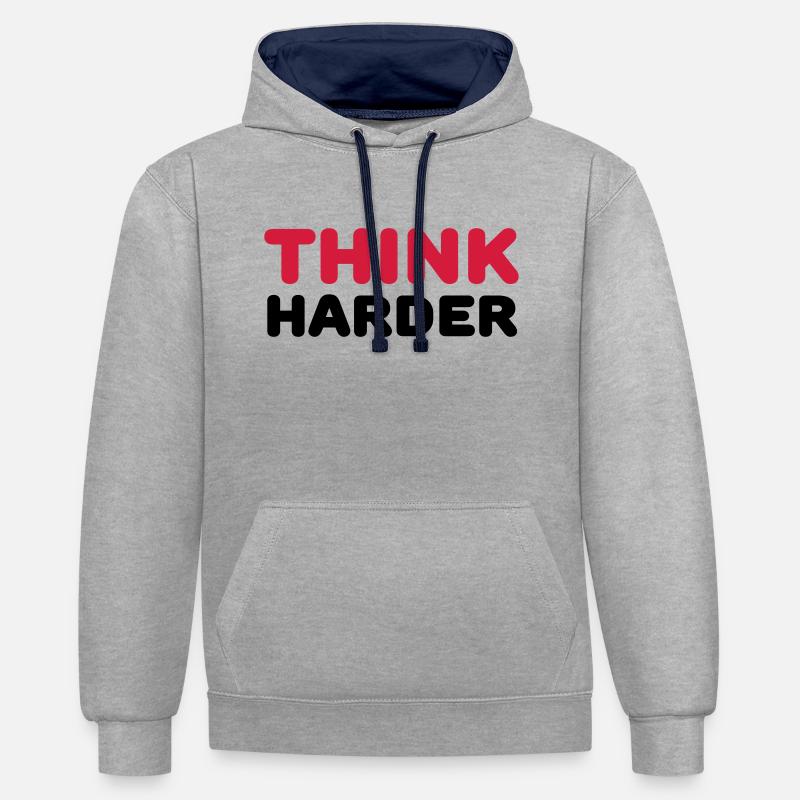 Think harder - Sweat à capuche contrasté - gris chiné/bleu marine