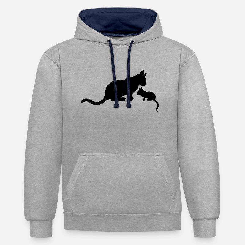 Mama Cat Chat Silhouette - Sweat à capuche contrasté - gris chiné/bleu marine