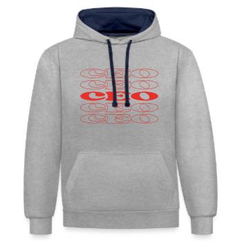 Chef de la direction Chef de la direction Chef de la direction - Sweat à capuche contrasté - gris chiné/bleu marine - Devant - Liana (172cm) & Jaron (178cm)