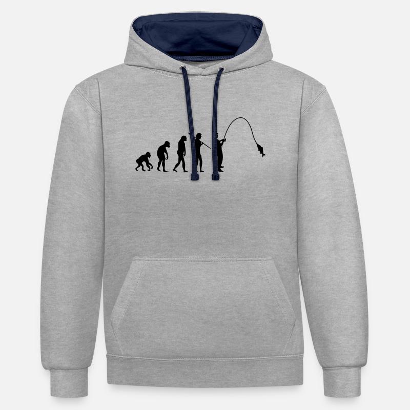 fishing_evolution_001 - Sweat à capuche contrasté - gris chiné/bleu marine