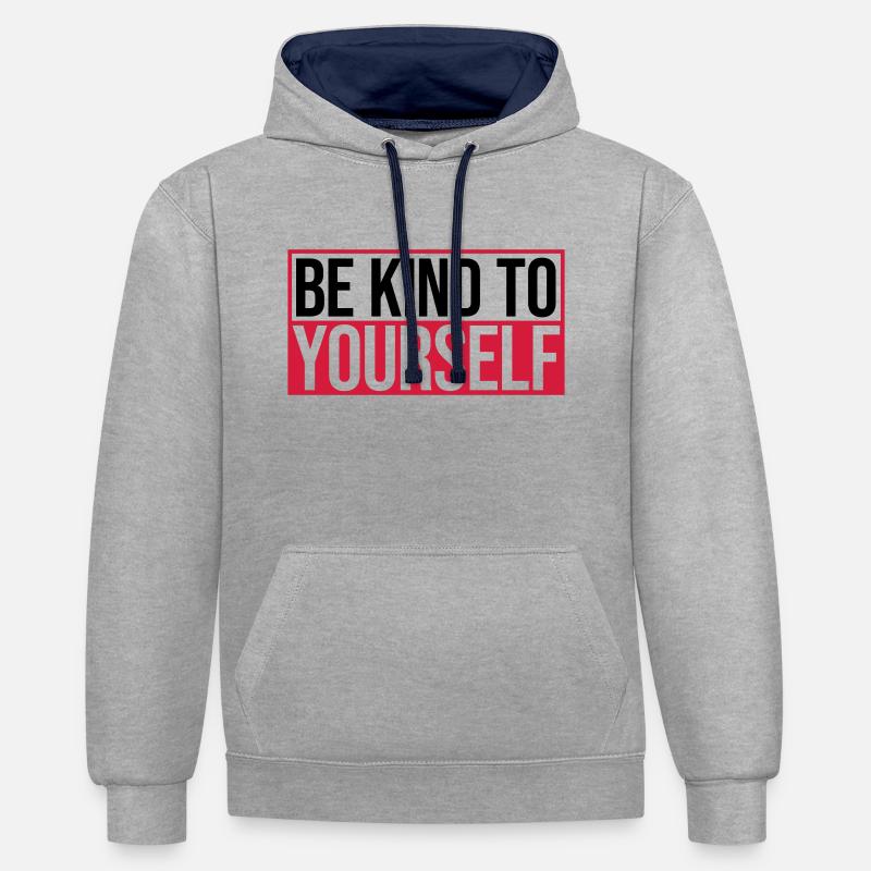 soyez gentil avec vous-même - Sweat à capuche contrasté - gris chiné/bleu marine