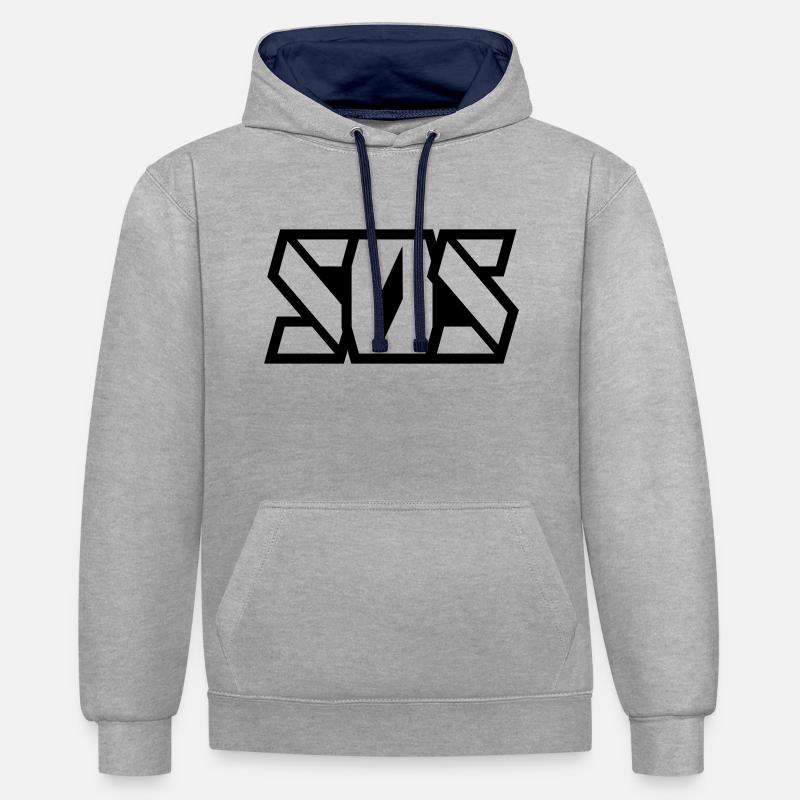 Lettrage SOS - Sweat à capuche contrasté - gris chiné/bleu marine