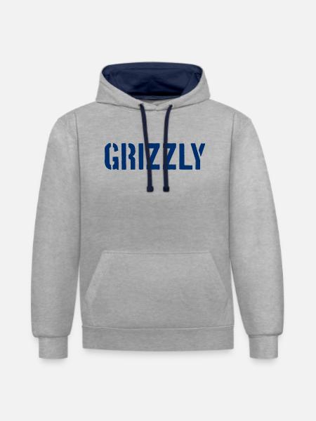 Grizzly Bär Slogan - Kontrast-Hoodie - Grau meliert/Navy