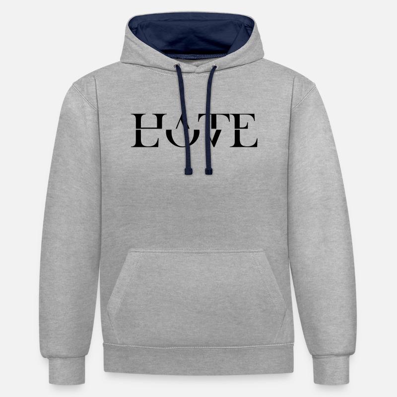 HATE LOVE - Sweat à capuche contrasté - gris chiné/bleu marine