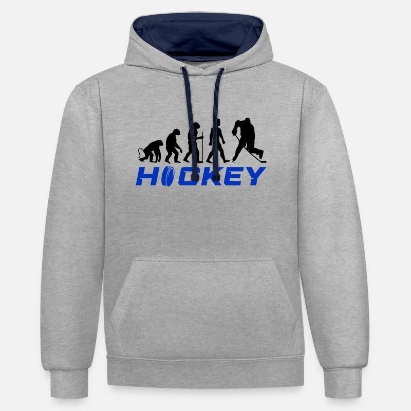 L’évolution du hockey - Sweat à capuche contrasté - gris chiné/bleu marine