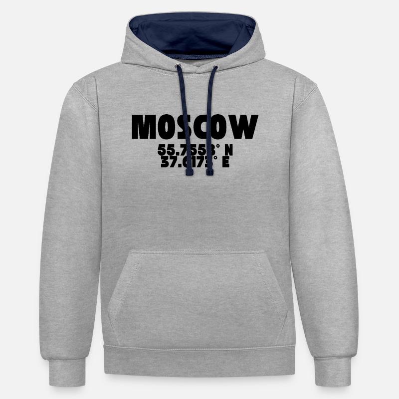 Moscou - Design avec coordonnées - Sweat à capuche contrasté - gris chiné/bleu marine
