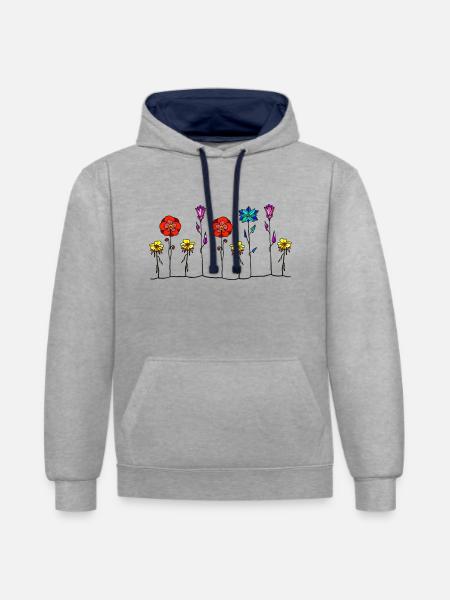 Blumen - Kontrast-Hoodie - Grau meliert/Navy