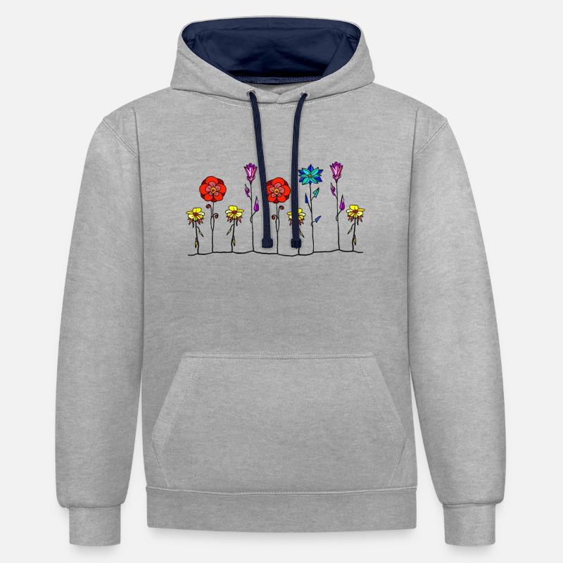 Blumen - Kontrast-Hoodie - Grau meliert/Navy
