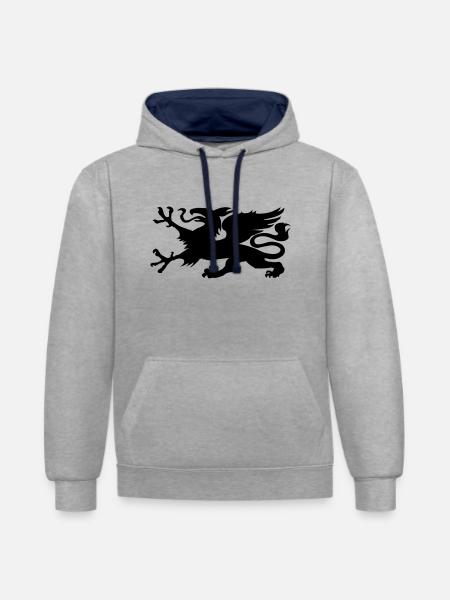 HRO Greif - Kontrast-Hoodie - Grau meliert/Navy