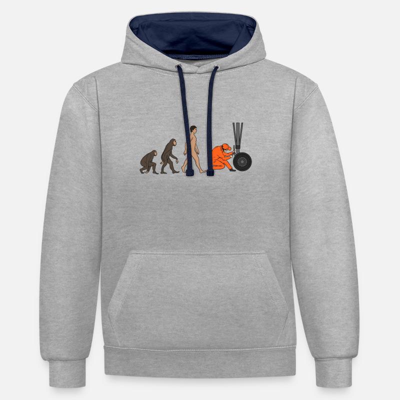 Evolution du mécanicien d'aéronef - Sweat à capuche contrasté - gris chiné/bleu marine