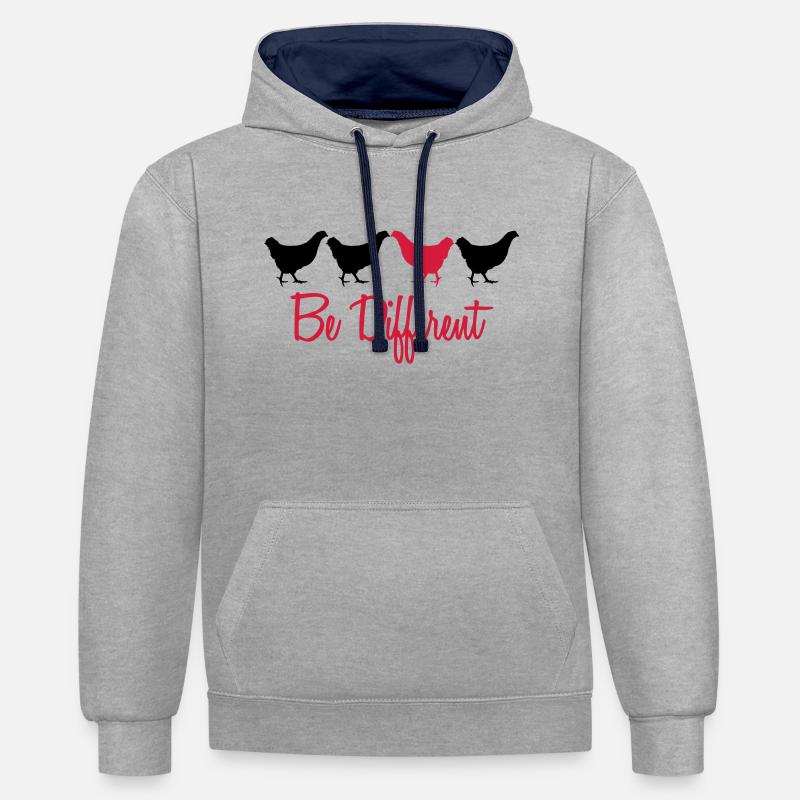 Be Different Huhn mit Text - Kontrast-Hoodie - Grau meliert/Navy