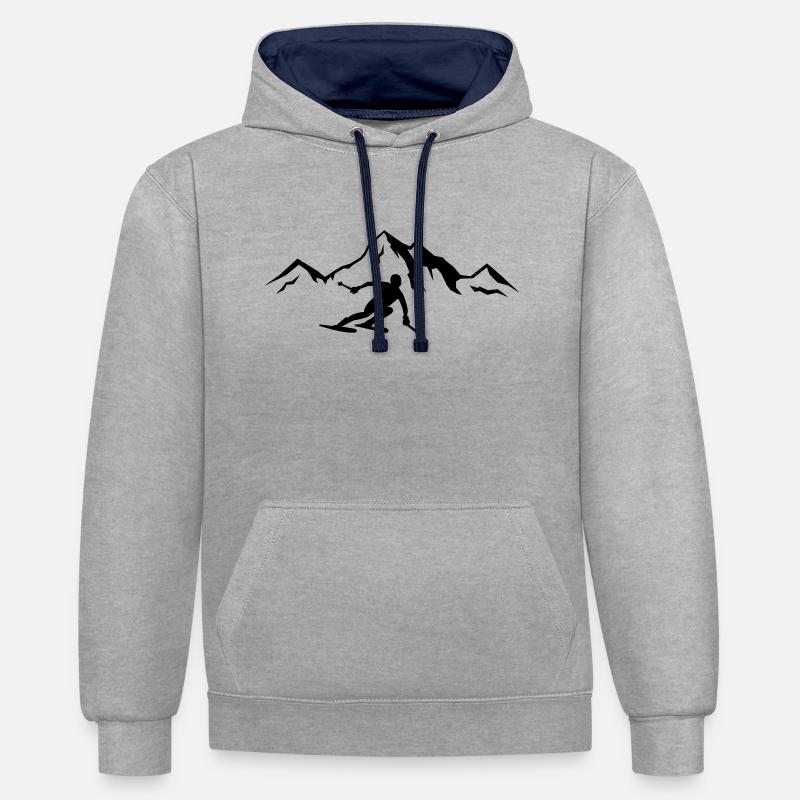 ski_berge_01 - Sweat à capuche contrasté - gris chiné/bleu marine