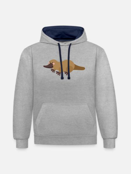 ornithorynque - Sweat à capuche contrasté - gris chiné/bleu marine