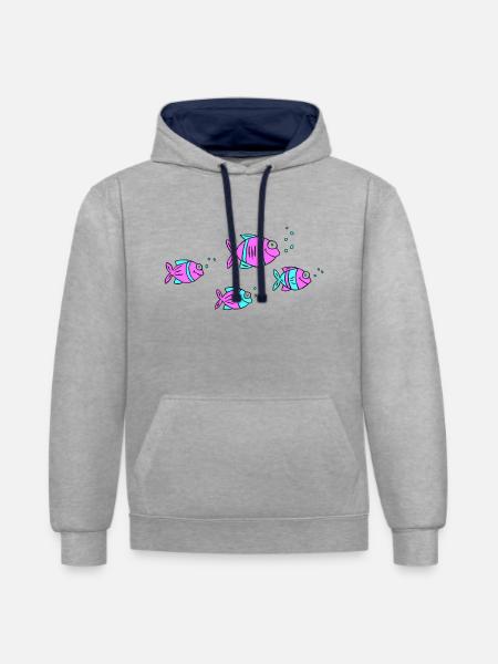 Fisk Cichlid Vand Hav Graffiti Tegning - Kontrast-hoodie - grå meleret/marineblå