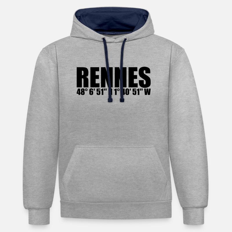 Coordonnées de Rennes - Sweat à capuche contrasté - gris chiné/bleu marine