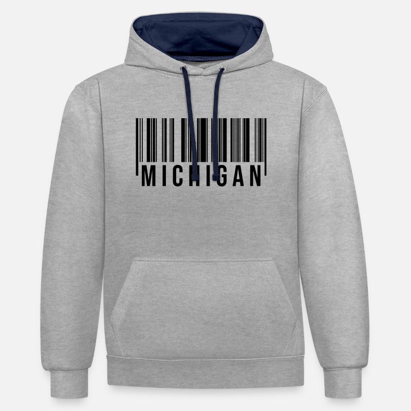 Code à barres du Michigan - Sweat à capuche contrasté - gris chiné/bleu marine