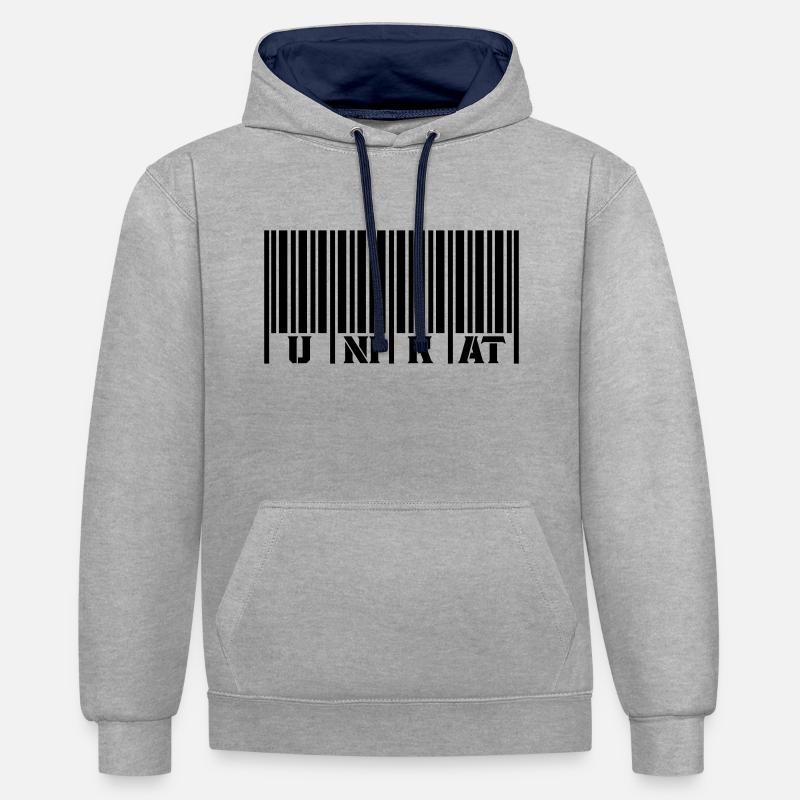 Code-barres unique - Sweat à capuche contrasté - gris chiné/bleu marine