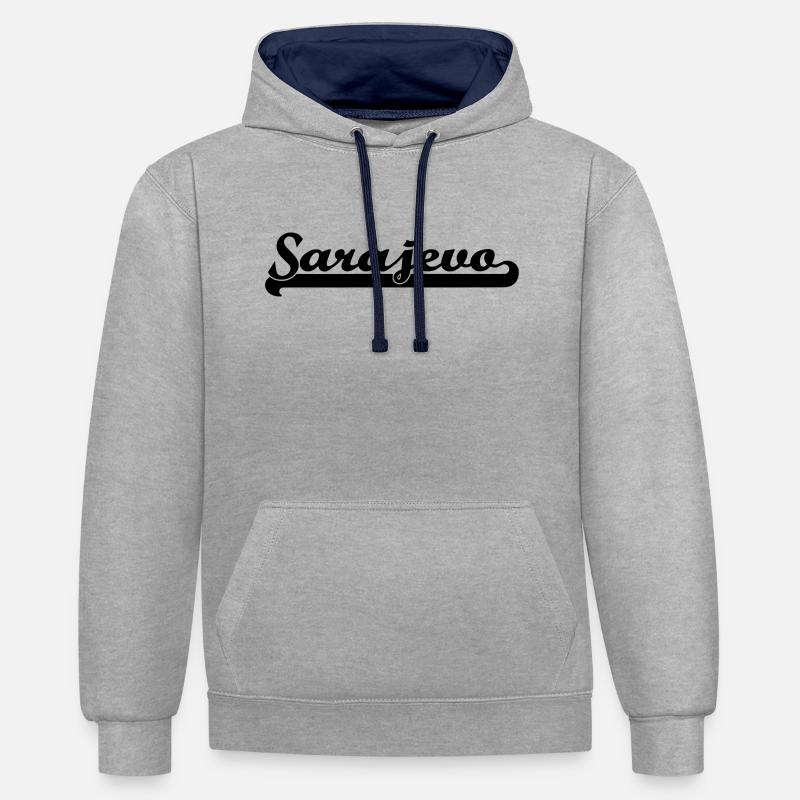 écrit Sarajevo - Sweat à capuche contrasté - gris chiné/bleu marine